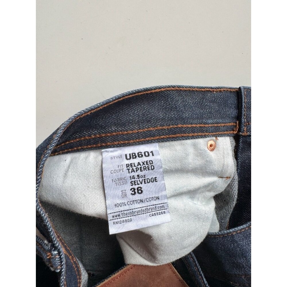 UNBRANDED UB601 Relaxed Tapered Fit 14.5oz Raw Selvedge Denim Jeans, Size 36 - Picture 14 of 15